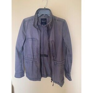 Madewell Jacket Military Zip Utility Pockets Canvas Dusty Blue Women's Size M